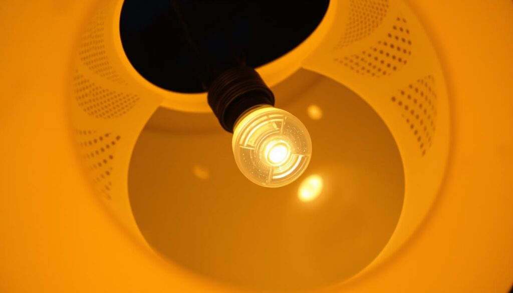 A detailed, close-up view of a DIY garden light core, showcasing the internal structure of a glowing sphere. The core is constructed from a translucent, milky-white material, possibly acrylic or polycarbonate, forming a hollow, spherical shell. Intricate patterns of tiny perforations or cutouts are visible on the surface, allowing the warm, ambient light from an internal light source to softly radiate outward. The lighting element, likely an LED bulb or strip, is positioned at the center of the sphere, casting a gentle, diffused glow that illuminates the core from within. The image is captured with a sharp focus, emphasizing the craftsmanship and attention to detail in the DIY design, conveying a sense of artistry and creativity. A detailed, close-up view of a DIY garden light core, showcasing the internal structure of a glowing sphere. The core is constructed from a translucent, milky-white material, possibly acrylic or polycarbonate, forming a hollow, spherical shell. Intricate patterns of tiny perforations or cutouts are visible on the surface, allowing the warm, ambient light from an internal light source to softly radiate outward. The lighting element, likely an LED bulb or strip, is positioned at the center of the sphere, casting a gentle, diffused glow that illuminates the core from within. The image is captured with a sharp focus, emphasizing the craftsmanship and attention to detail in the DIY design, conveying a sense of artistry and creativity.