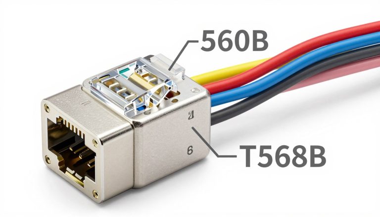 Schemat złącza RJ45 standard B z oznaczeniem pinów