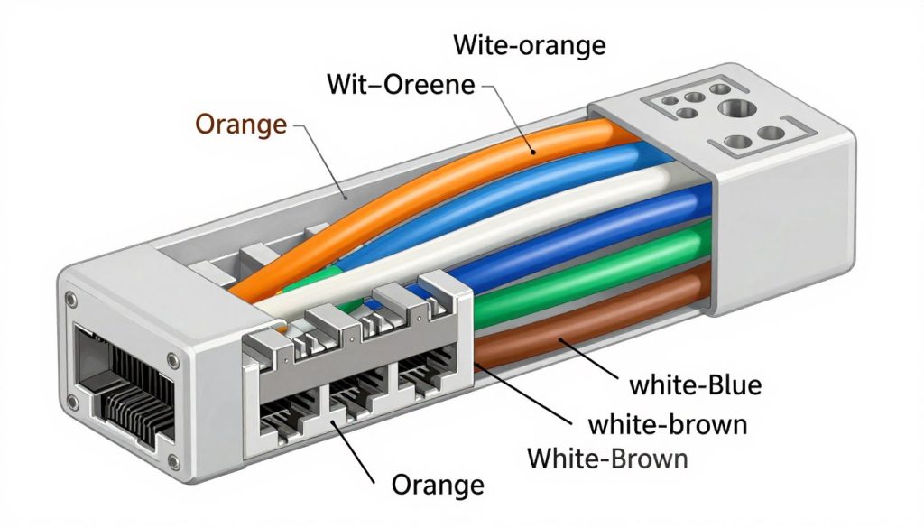 Szczeg&oacute;łowy schemat kolor&oacute;w przewod&oacute;w RJ45 standard B