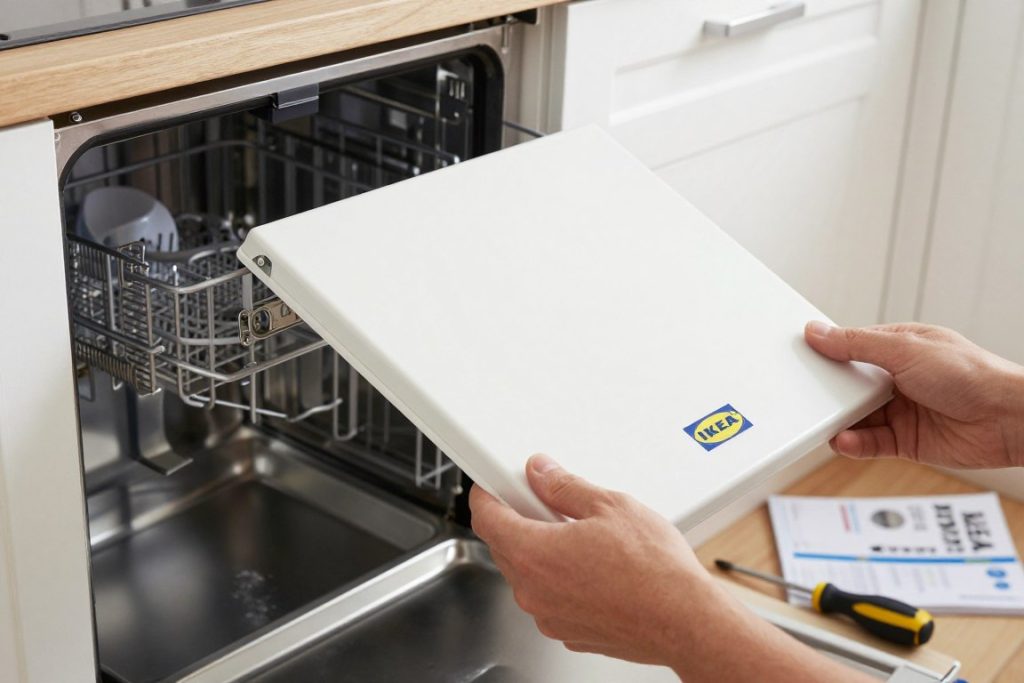 Montaż panelu maskującego na zmywarkę IKEA w zabudowie kuchennej