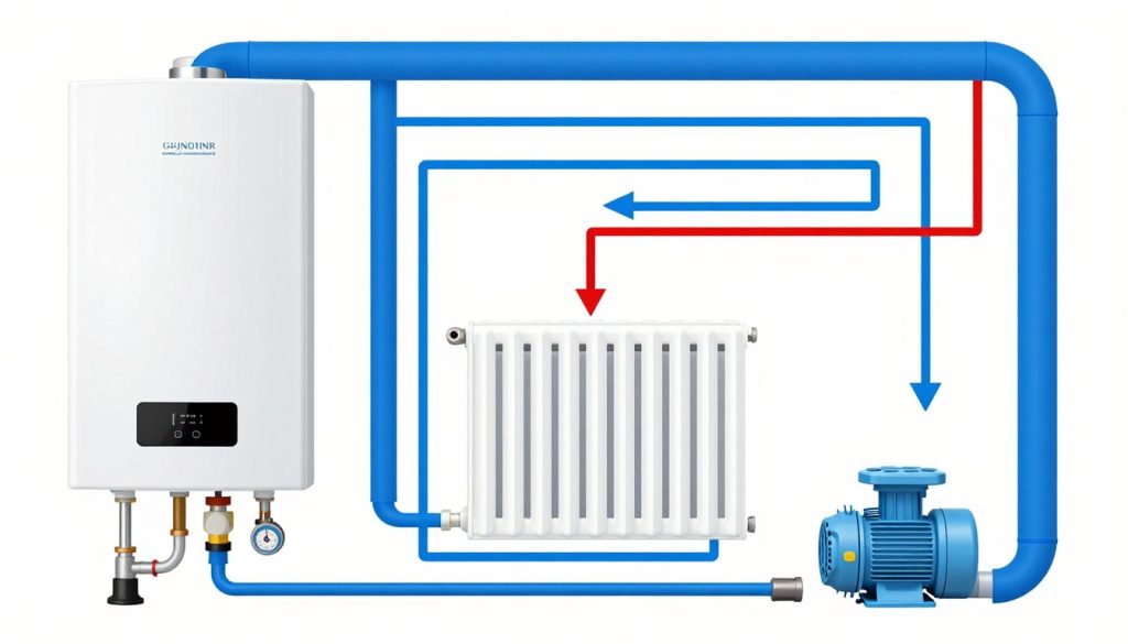 Schemat obiegu wody w instalacji centralnego ogrzewania