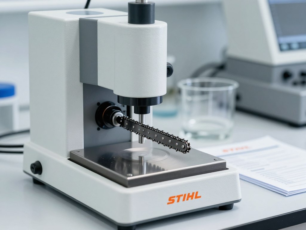 Test twardości stali na oryginalnym łańcuchu Stihl Test twardości stali na oryginalnym łańcuchu Stihl