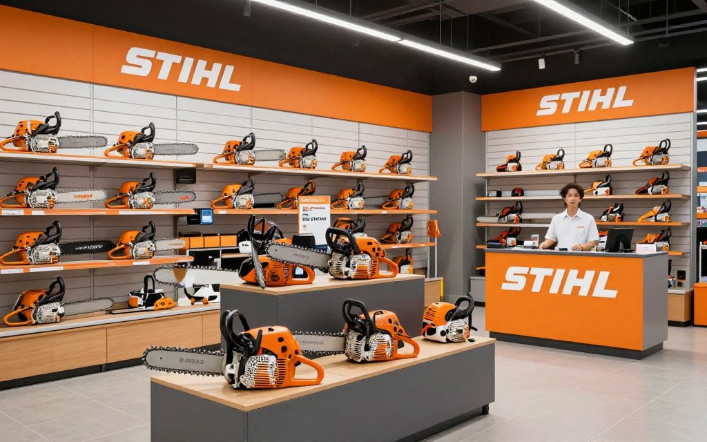 Wnętrze autoryzowanego sklepu Stihl z certyfikowanymi produktami Wnętrze autoryzowanego sklepu Stihl z certyfikowanymi produktami
