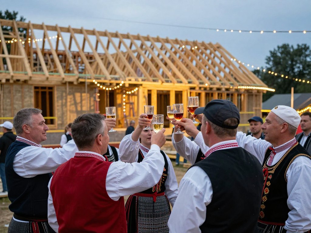 ceremonia wiechowa z udziałem inwestora i ekipy budowlanej