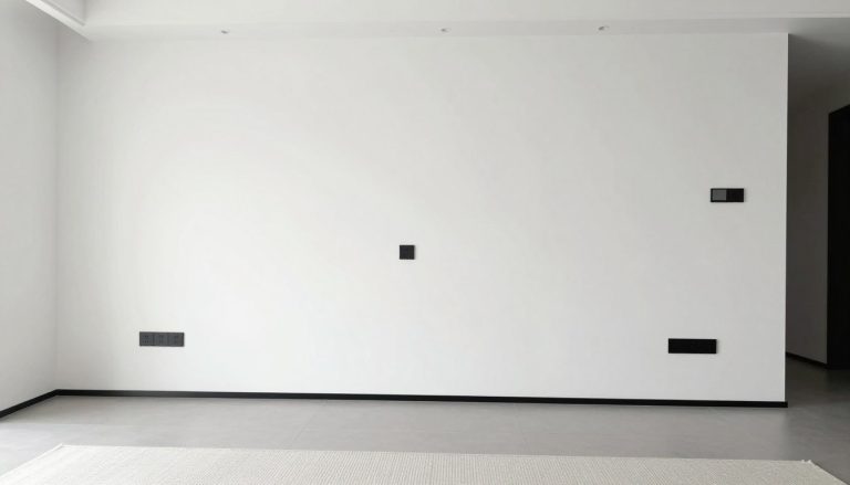 czarne gniazdka na białej ścianie w nowoczesnym salonie z minimalistycznym wystrojem