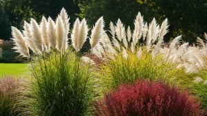 Najpiękniejsze trawy ozdobne w ogrodzie – Cortaderia, Miscanthus, Panicum w słonecznym świetle