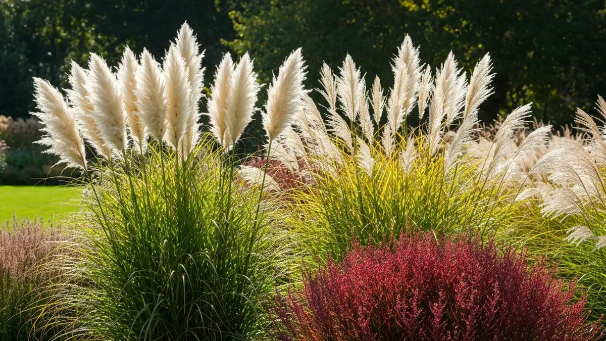 Najpiękniejsze trawy ozdobne w ogrodzie – Cortaderia, Miscanthus, Panicum w słonecznym świetle