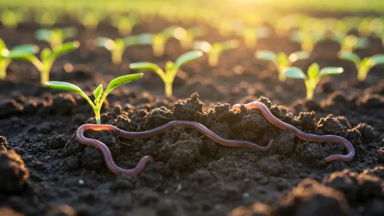 Biohumus – czarne, bogatego nawozu organicznego z robaczkami kalifornijskimi, rozprowadzony równomiernie na glebie ogrodowej wokół sadzonek warzyw