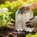 Domowy system kroplujący z butelek plastikowych w ogrodzie – tanie nawadnianie roślin z recyklingu