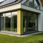 dom pasywny z nowoczesną architekturą, wysoką izolacją i panelami słonecznymi na dachu