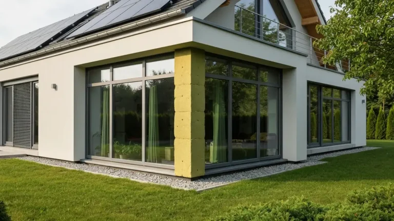 dom pasywny z nowoczesną architekturą, wysoką izolacją i panelami słonecznymi na dachu