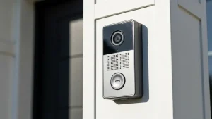 Domofon i wideodomofon zainstalowany na słupie przy wejściu do domu