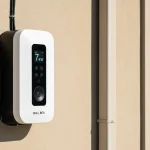 Wallbox stacja ładowania zamontowana na ścianie garażu domu jednorodzinnego
