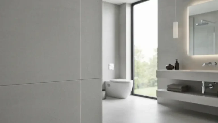 Gres rektyfikowany w nowoczesnej łazience ze światłem naturalnym