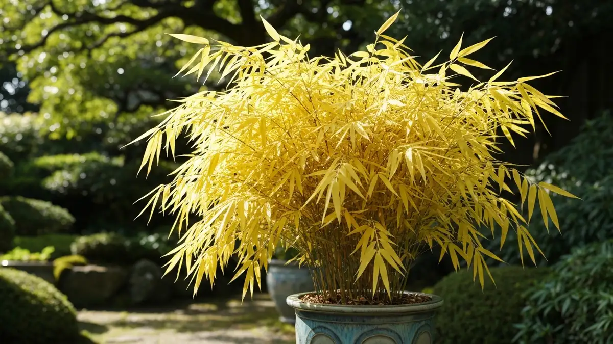 Hakonechloa macra aureola – zwisająca złota trawa japońska w donicze w cieniu