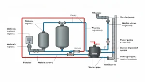 Schemat instalacji wodno-kanalizacyjnej w domu – widok całego systemu z rury wejściowej do kanalizacji