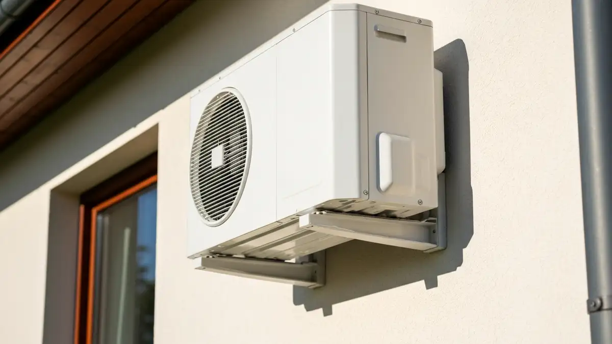 Klimatyzacja split z jednostką wewnętrzną i zewnętrzną zamontowaną na ścianie domu