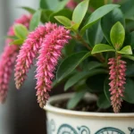 Medinilla magnifica z różowymi kwiatami w doniczce