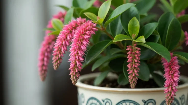 Medinilla magnifica z różowymi kwiatami w doniczce