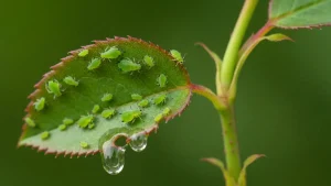 Mszyce na liściu róży – makro fotografia zielonych owadów
