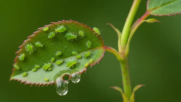 Mszyce na liściu róży – makro fotografia zielonych owadów