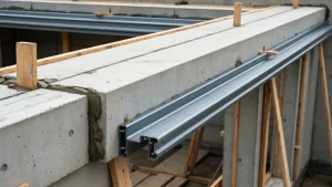Nadproża okienne betonowe i stalowe w trakcie montażu na ścianach murowanych domu