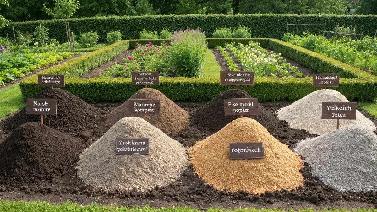 Stos obornika, kompustu i innych naturalnych nawozów organicznych w ogrodzie