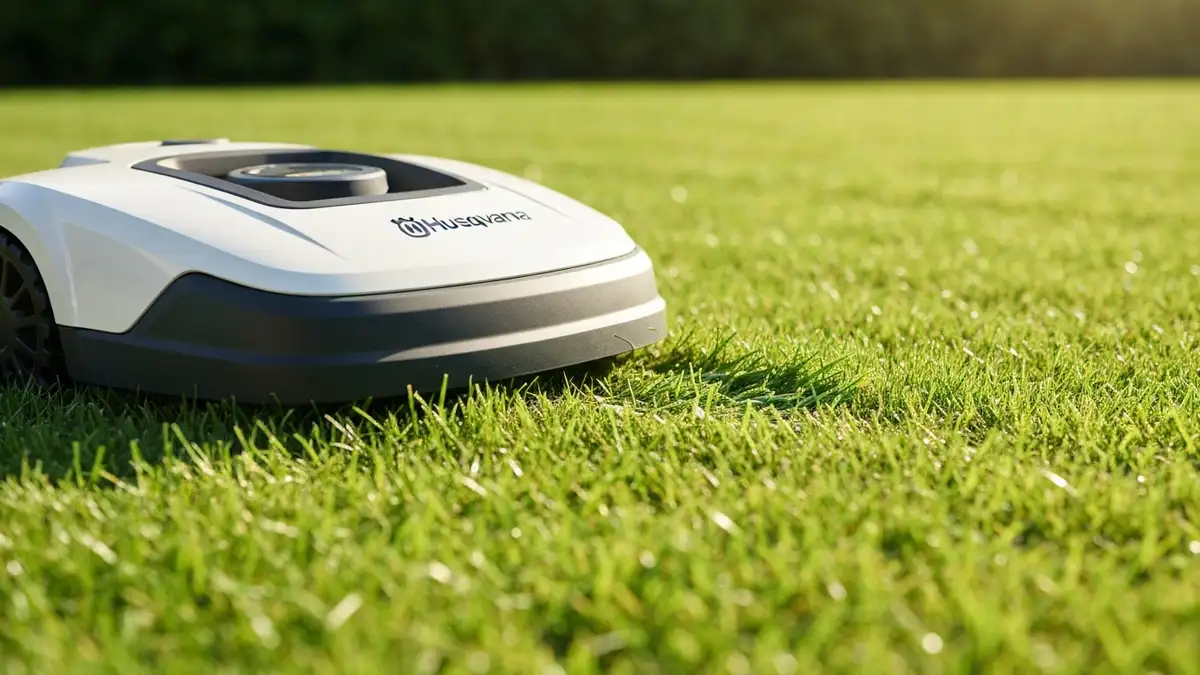 Robot koszący Husqvarna Automower na trawniku w ogrodzie domowym