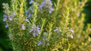 Liście rozmarynu zwisające z gałązki – zielone igielki ziela aromatycznego