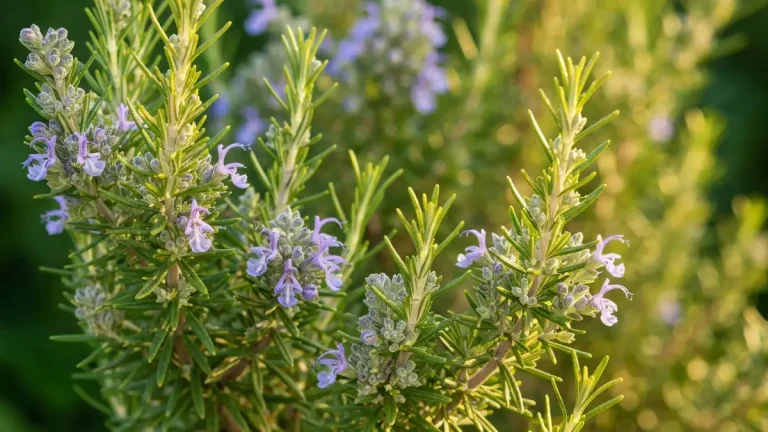 Liście rozmarynu zwisające z gałązki – zielone igielki ziela aromatycznego
