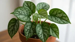 Scindapsus pictus – srebrzysto udekorowana roślina domowa pnąca w doniczce