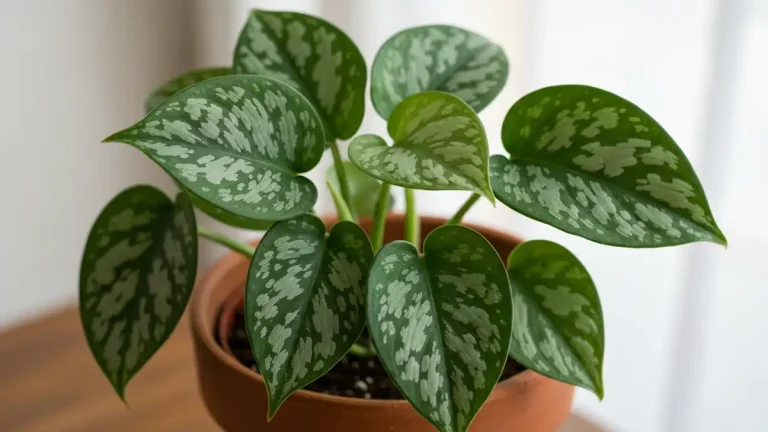 Scindapsus pictus – srebrzysto udekorowana roślina domowa pnąca w doniczce