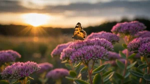 Rozchodnik okazały sedum spectabile w jesiennych barwach - czerwone i różowe kwiaty, polne fotografia
