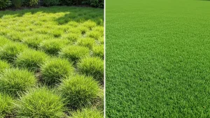 Porównanie naturalnego trawnika zielonego i sztucznej trawy syntetycznej w ogrodzie małym
