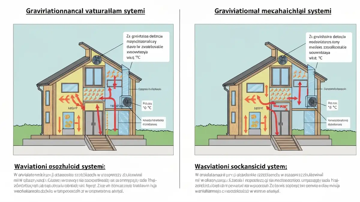 Porównanie schematów wentylacji grawitacyjnej i mechanicznej w domu